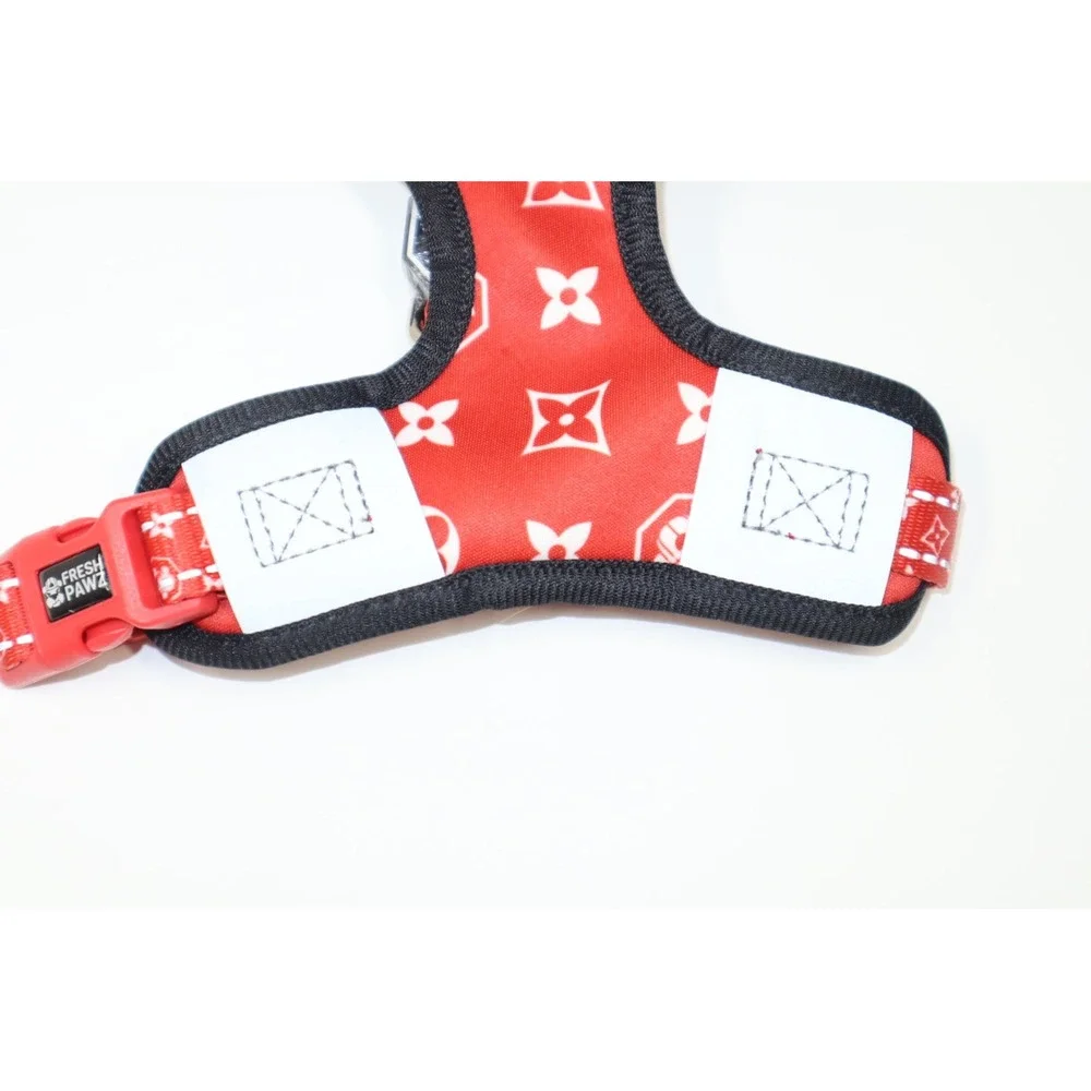 Fresh Pawz Monogram Hype Red Mesh Harness in Size Extra Small‎